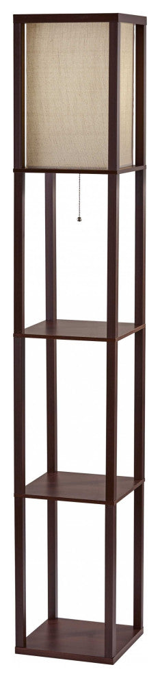 Floor Lamp With Walnut Wood Finish Storage Shelves