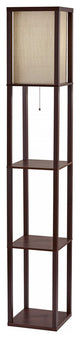 Floor Lamp With Walnut Wood Finish Storage Shelves