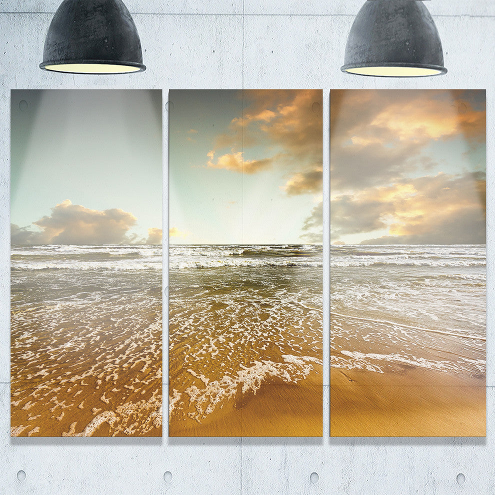 "Brown Tinged Beach and Cloudy Sky" Metal Wall Art, 3 Panels, 36"x28"