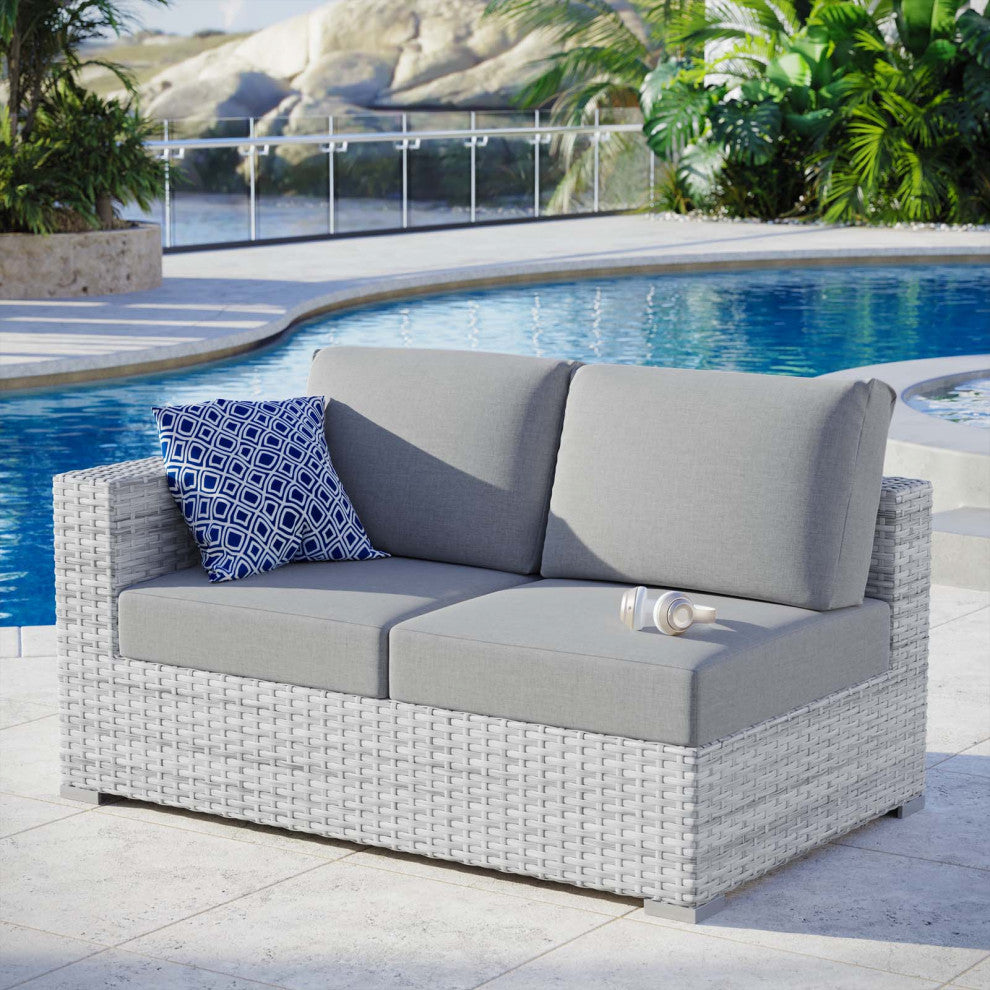 Lounge Loveseat Sofa, Rattan, Wicker, Gray, Modern, Outdoor Patio Bistro