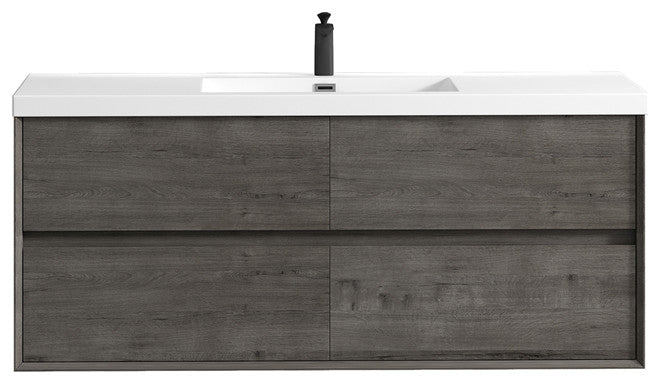 Ashley 60'' Floating Vanity, Acrylic Top, Single Sink, Smoke Oak