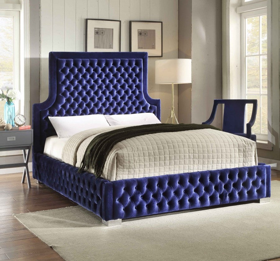 Sedona Velvet Upholstered Bed, Navy, King
