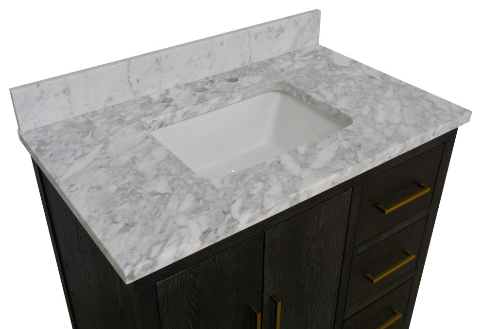 Parisian 36" Bathroom Vanity, Dark Oak, Carrara Marble