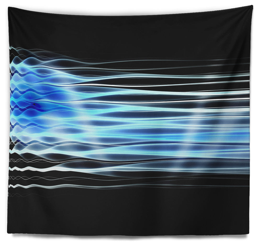 Light Blue Fractal Waves Abstract Wall Tapestry, 80"x68"