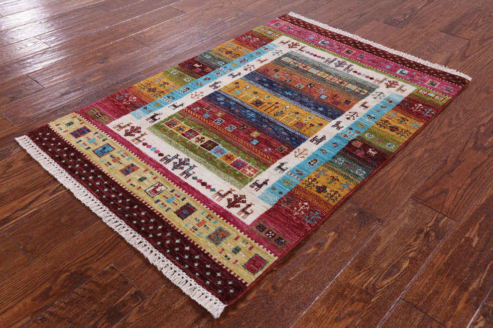 2' 9" X 4' 0" Persian Gabbeh Tribal Hand Knotted Rug Q10233