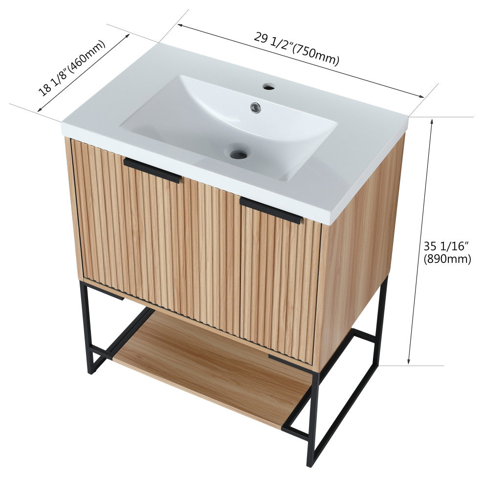 BNK Freestanding Raised Grain Bathroom Vanity With Resin Basin, Maple, 30"