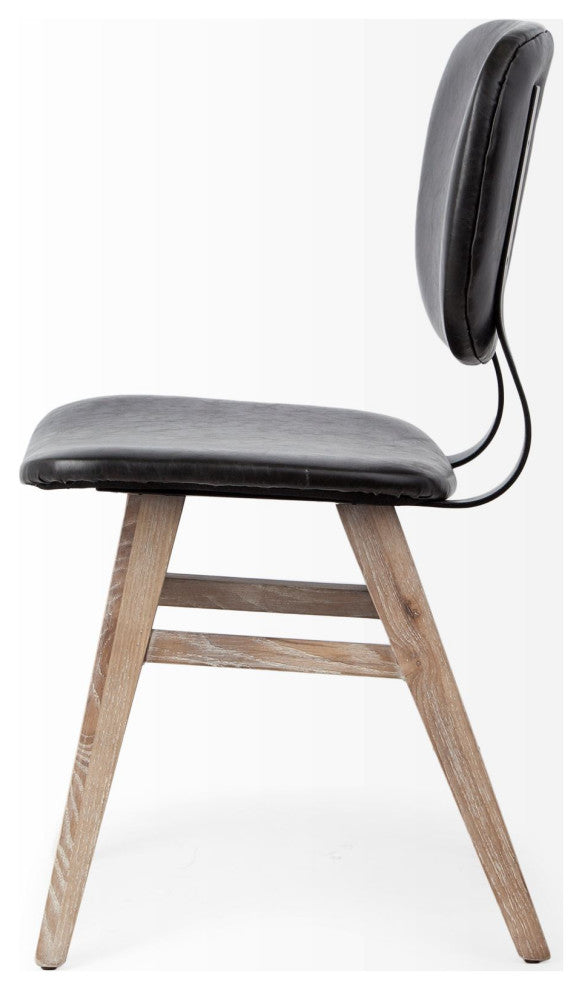 HomeRoots Black Faux Leather Wrap Brown Solid Wood With Iron Base Dining Chair