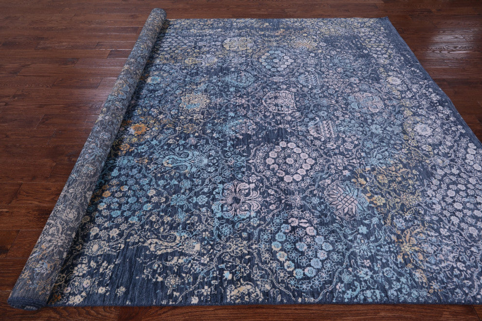 7' 9" X 10' 1" Modern Hand-Knotted Wool and Silk Rug Q11811