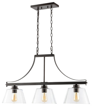 Jayden 36" 3-Light Industrial Farmhouse Iron/Glass Linear Pendant Bronze/Clear