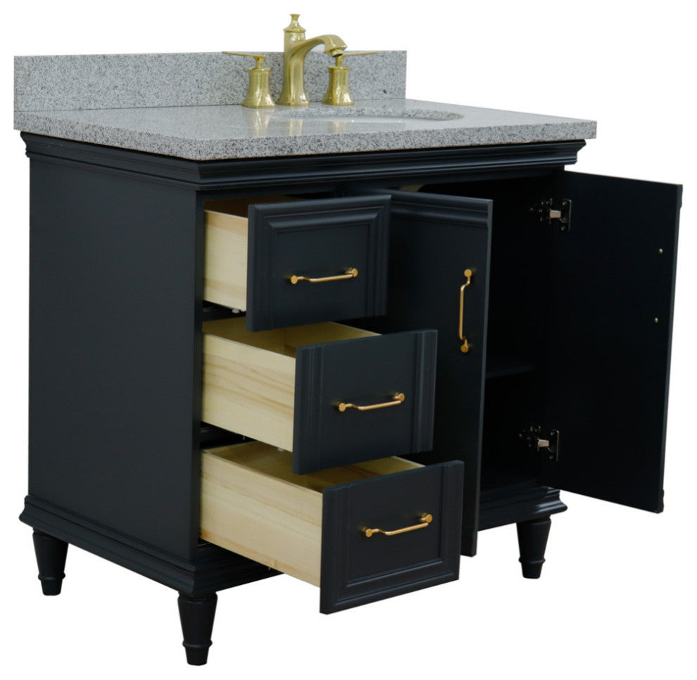 37" Single Vanity, Dark Gray Finish With Gray Granite