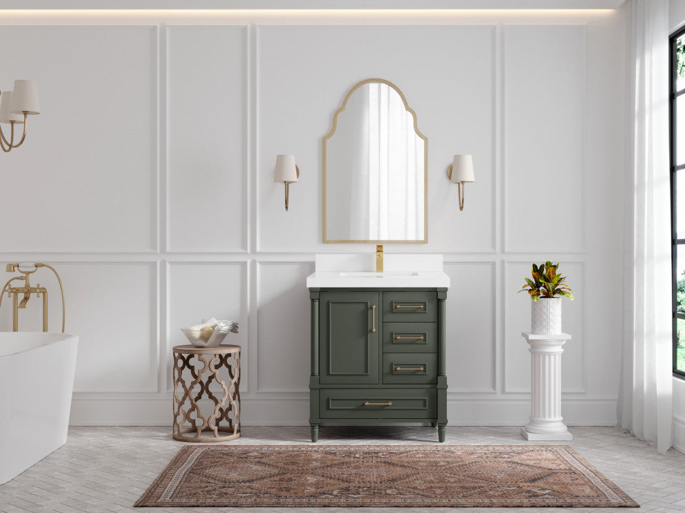 Aberdeen 30 Single Sink Bath Vanity in Pewter Green 2" White Quartz