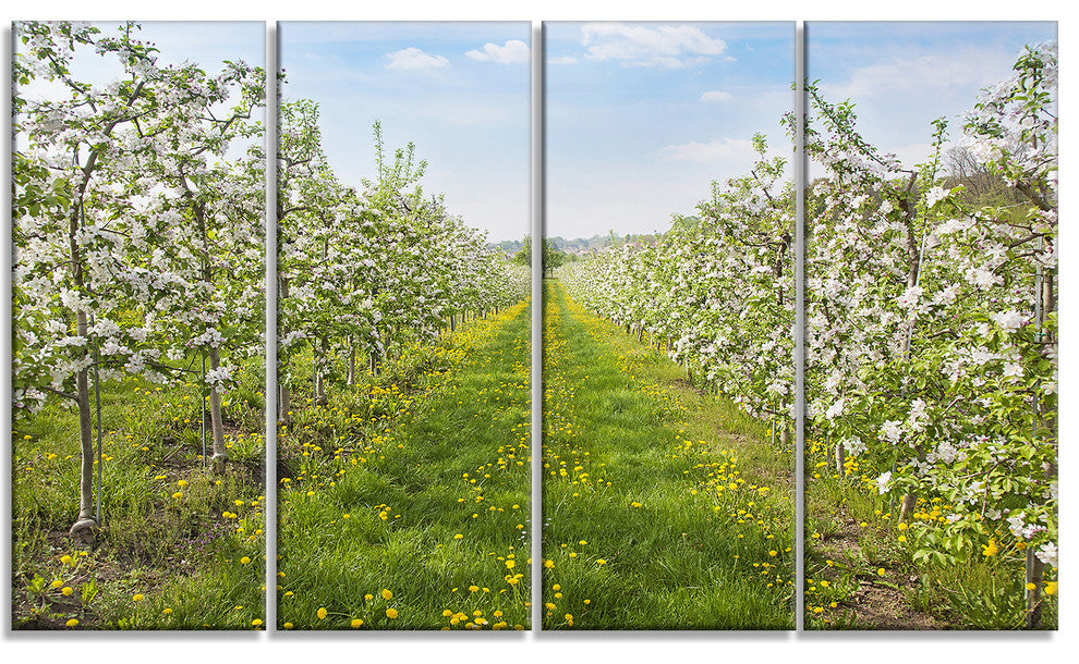 Bloomy Peach Forest Photography, Floral Canvas Print, 48"x28", 4 Panels