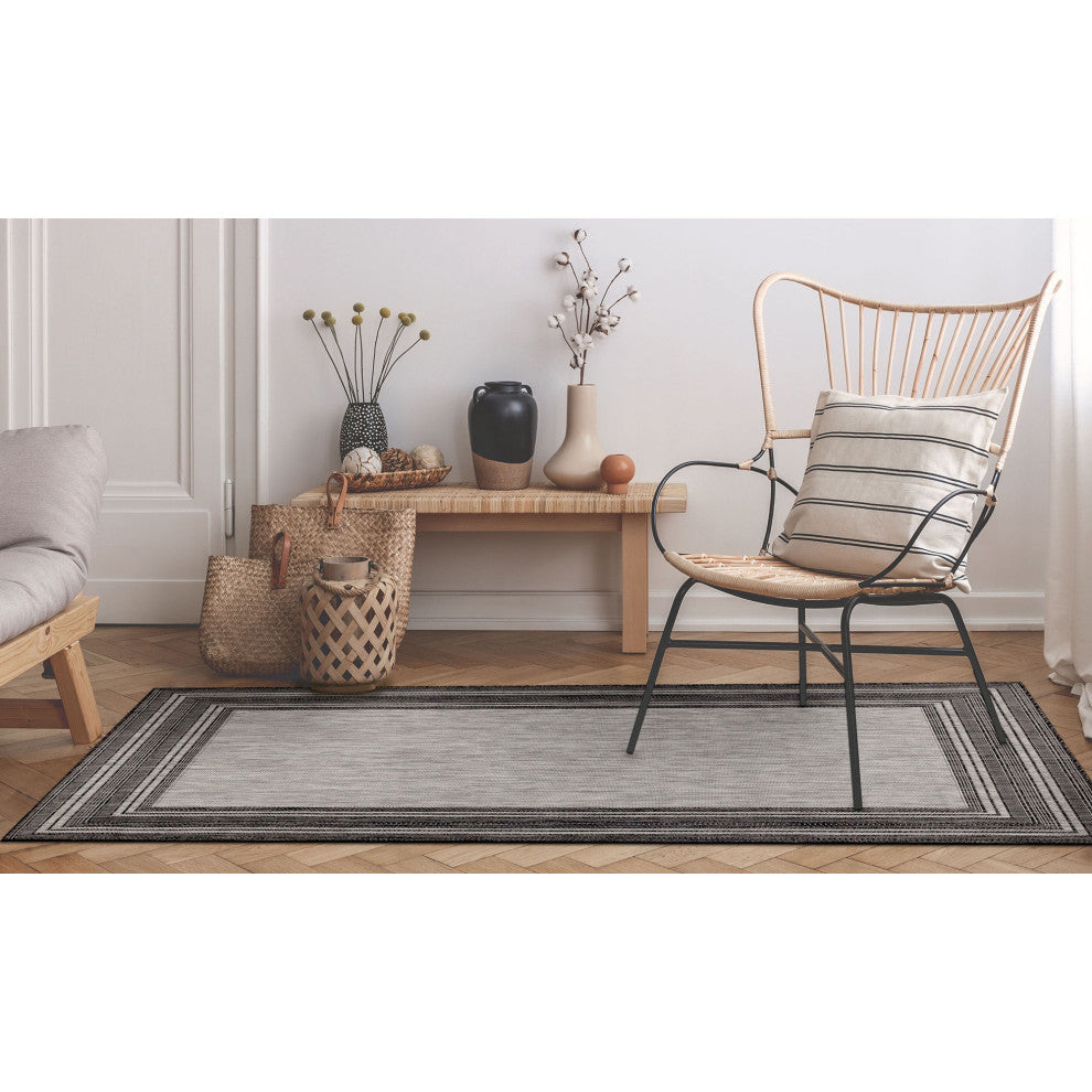 Carmel Multi Border Indoor/Outdoor Rug, Black, 3'3"x4'11"