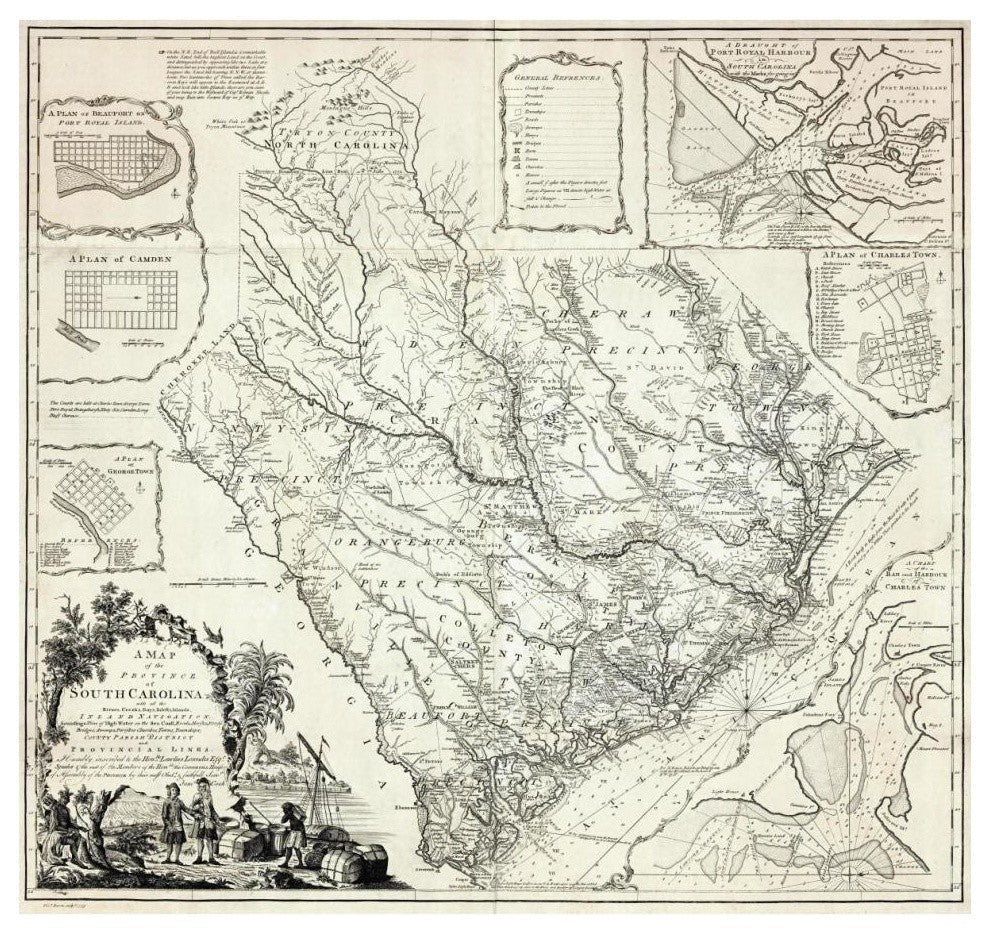 "A Map of the Province of South Carolina, 1773" Print by James Cook, 42"x40"