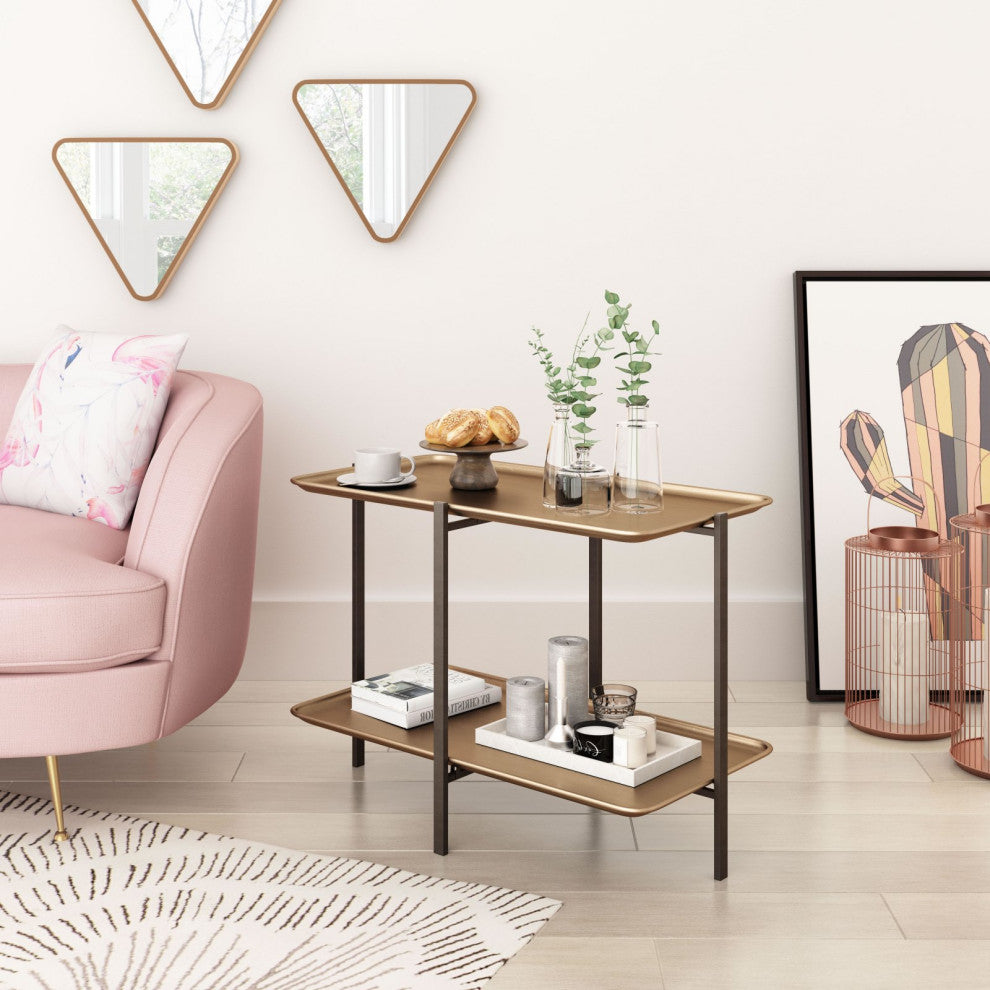 Coffee Table, Rectangular, Steel Metal, Gold, Gray, Lounge Hospitality