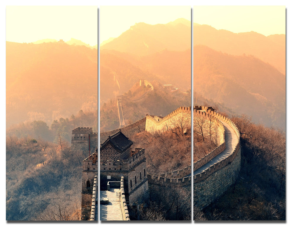 China Great Wall Morning, Landscape Triptych Canvas Art Print, 36x28, 3 Panels