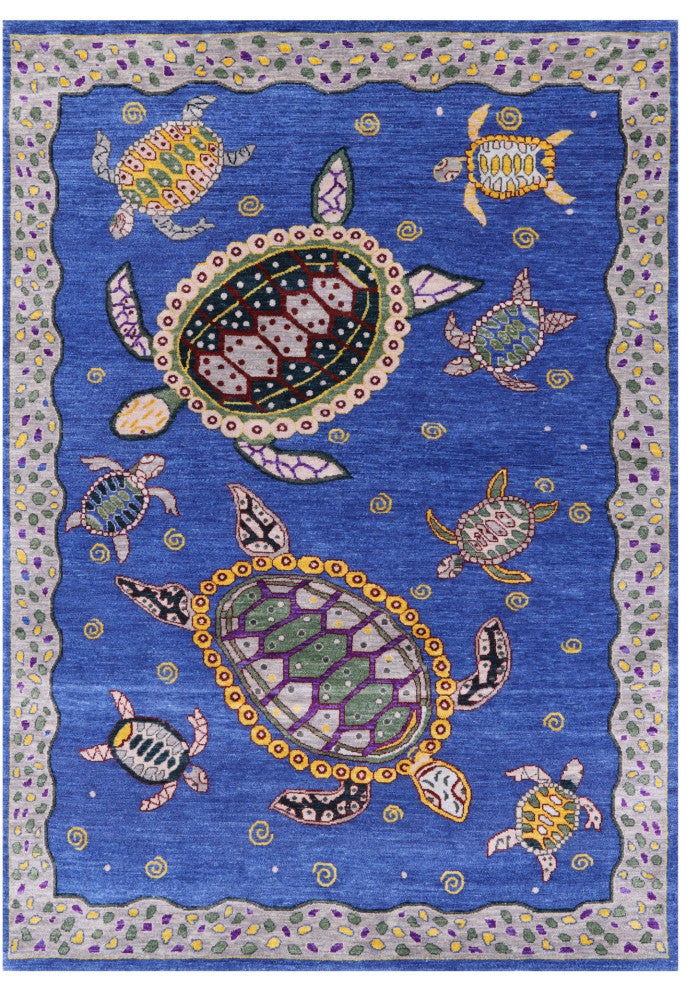 5' 1" X 7' 2" Gabbeh Turtle Design Hand Knotted Rug - Q13527