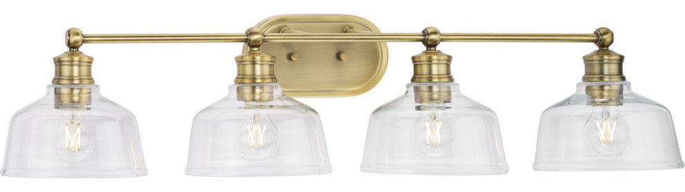 Singleton 4-Light 36" Vintage Brass Farmhouse Vanity Light, Clear Glass Shades