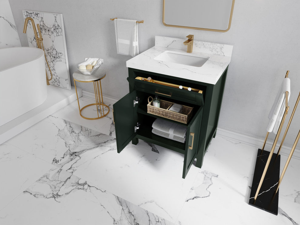 Cambridge 30 Single Sink Bath Vanity in Dark Forest Green 1.5" Calacatta Laza