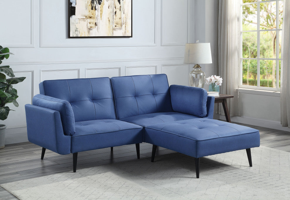 ACME Nafisa Adjustable Sofa and Ottoman, Blue Fabric