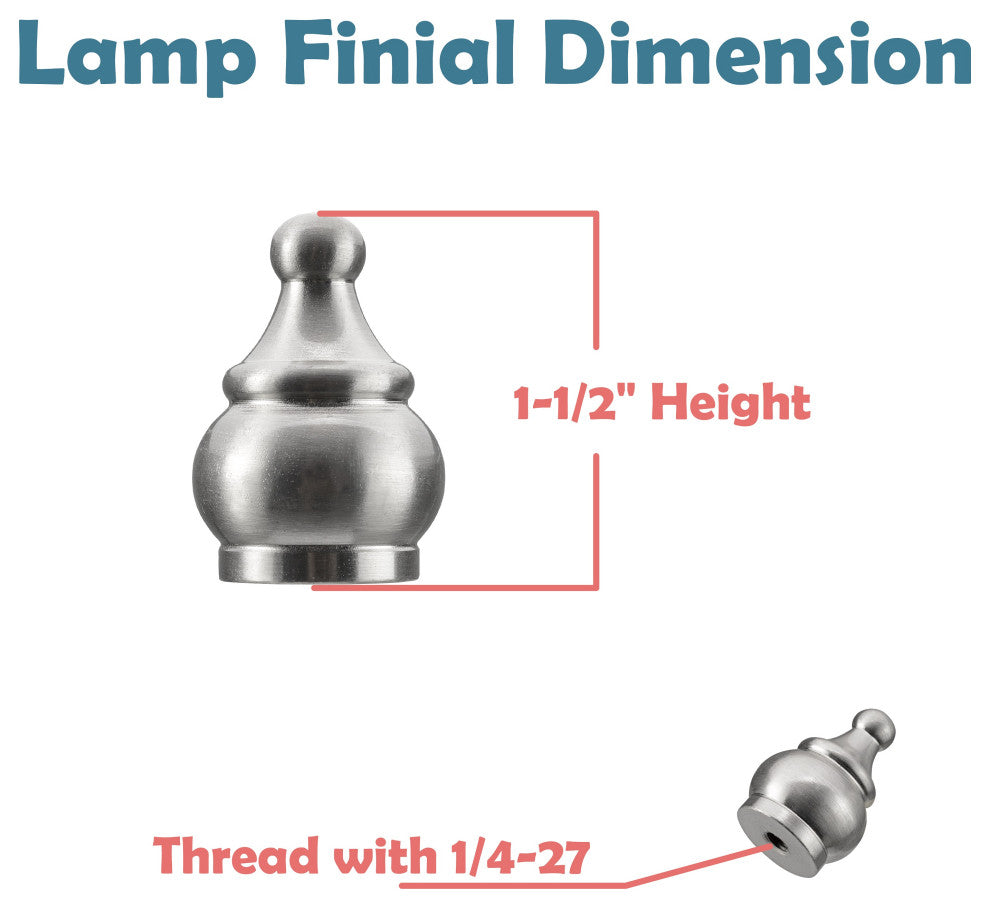 24017-22, Set of 2 Steel Lamp Finial, Brushed Nickel Finish, 1 1/2" Tall