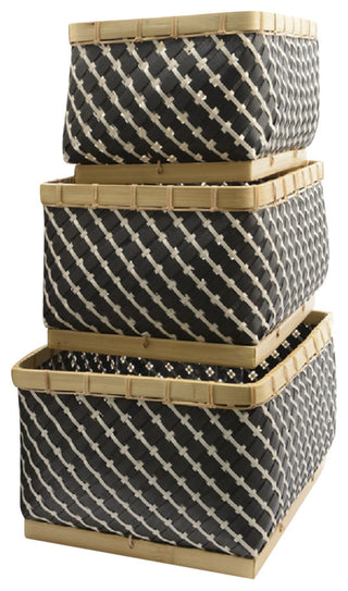 Set of 3 Basic Luxury Gunmetal Gray and White Striped Baskets