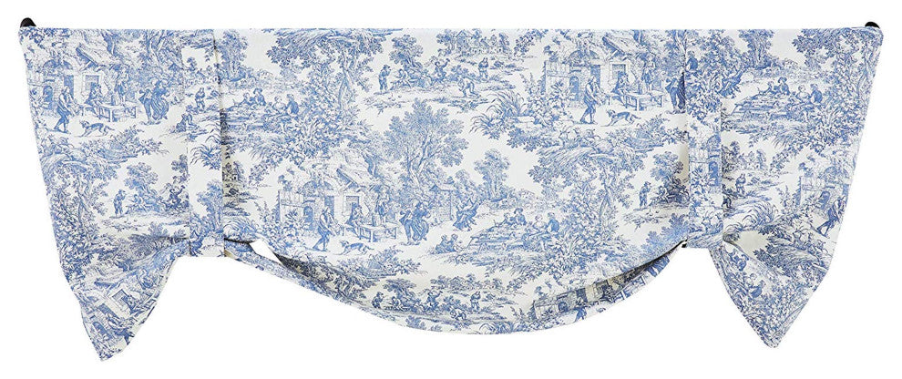 Ellis Curtain Victoria Park Toile 60"x24" Tie-Up Valence, Blue, Blue