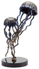 Jellyfish Pair Brass Statue on Marble Base