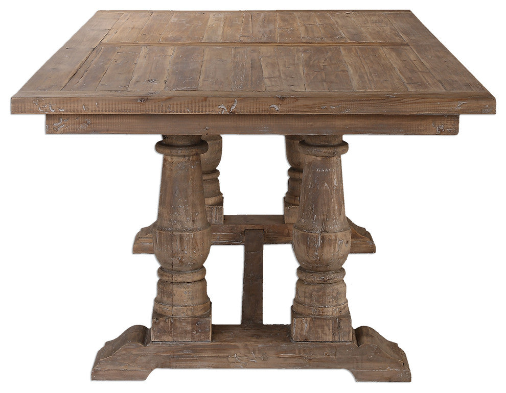 Rustic Pine Architectural Baluster Dining Room Table, Farmhouse Cottage Wood