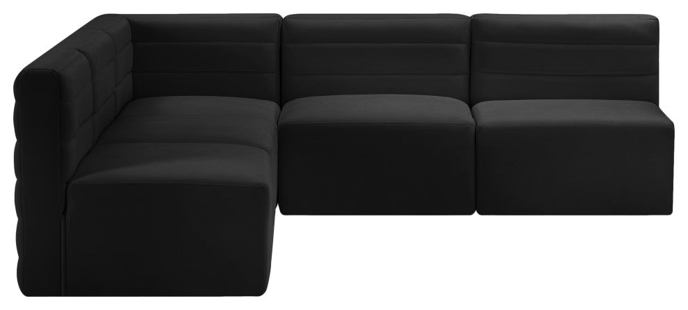 Quincy Velvet Upholstered 5-Piece L-Shaped Modular Sectional, Black