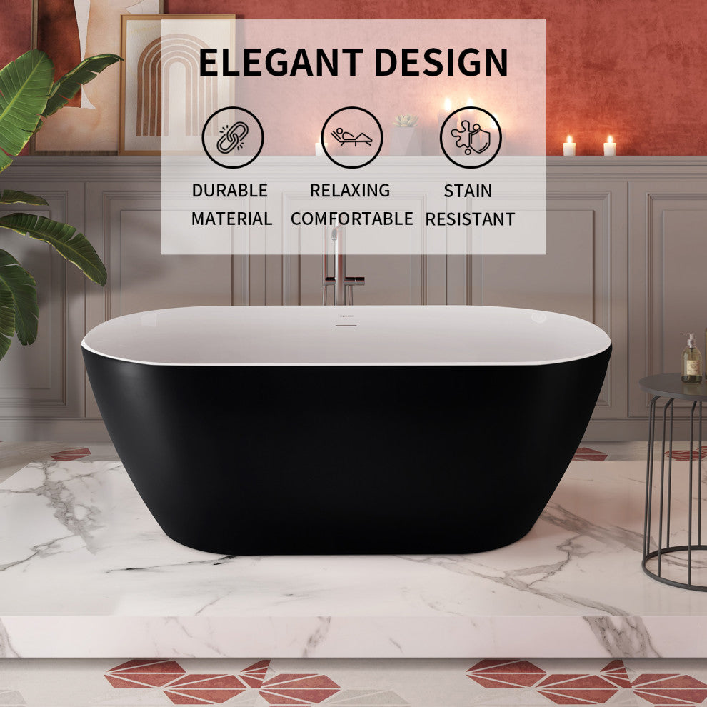 Giving Tree 59 inch Freestanding Acrylic Bathtub Stand Alone Soaking Tub, Black