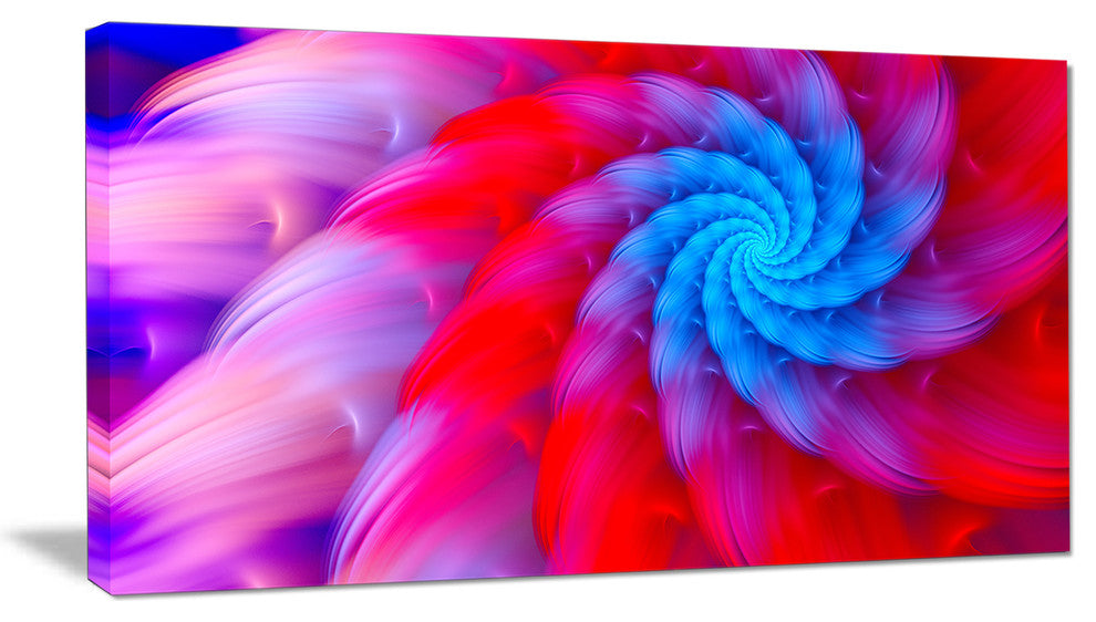 Rotating Red Pink Fractal Flower, Large Floral Canvas Art Print, 60"x28"