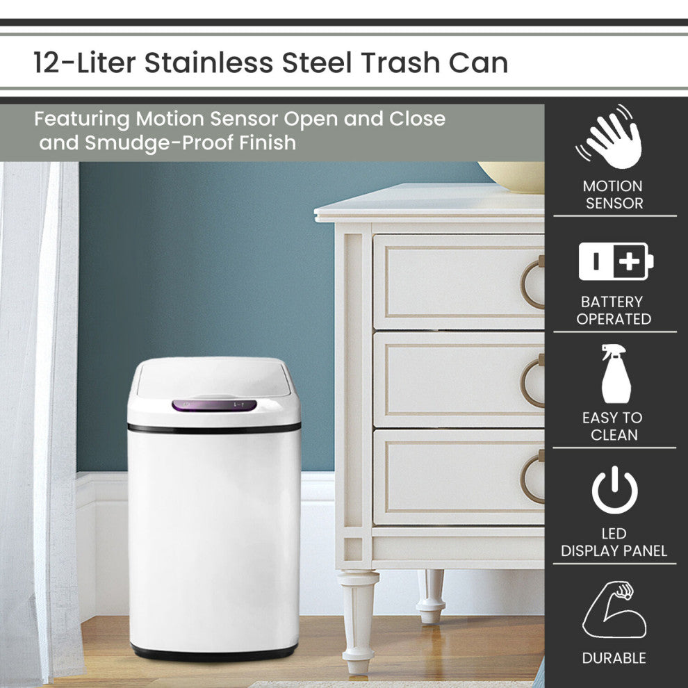 12-Liter / 3.2-Gallon Trash Can With Sensor Lid, White