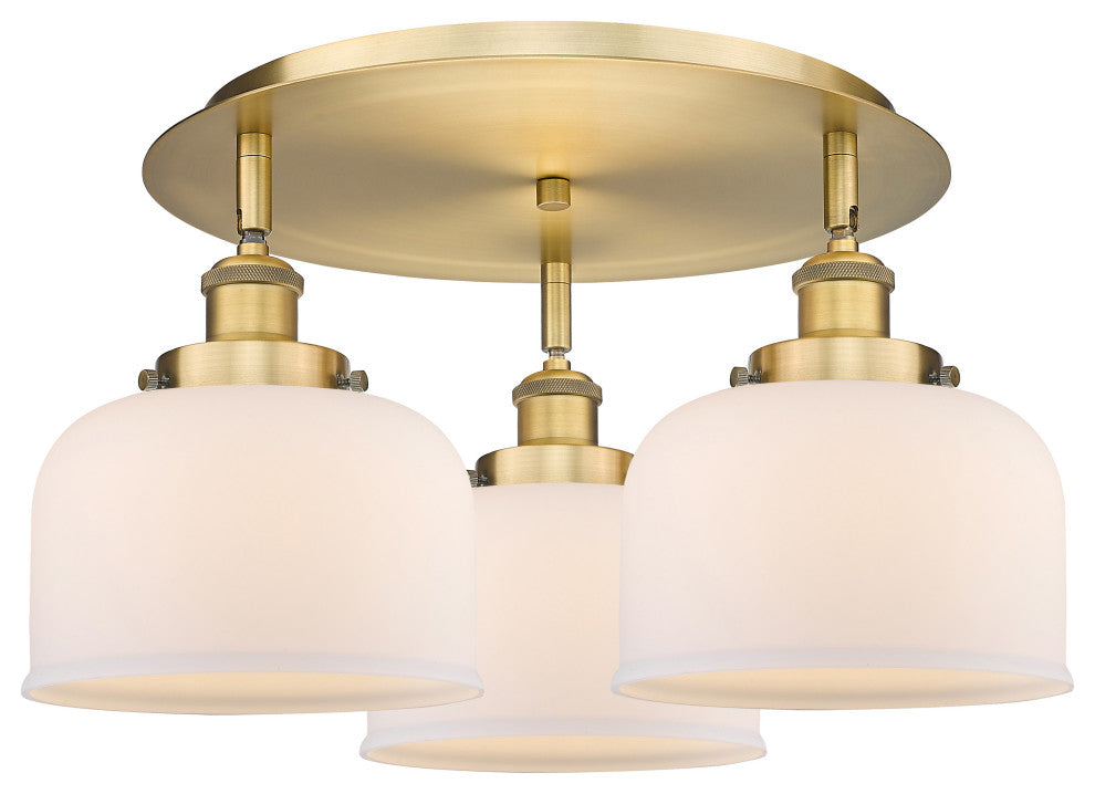 Bell-3 Light 20" Flush Mount-Brushed Brass, Matte White Glass Shade