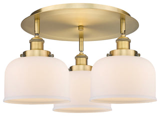 Bell-3 Light 20" Flush Mount-Brushed Brass, Matte White Glass Shade