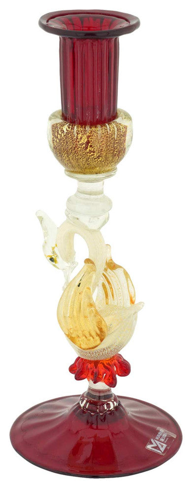 GlassOfVenice Murano Glass White Swan Candle Holder