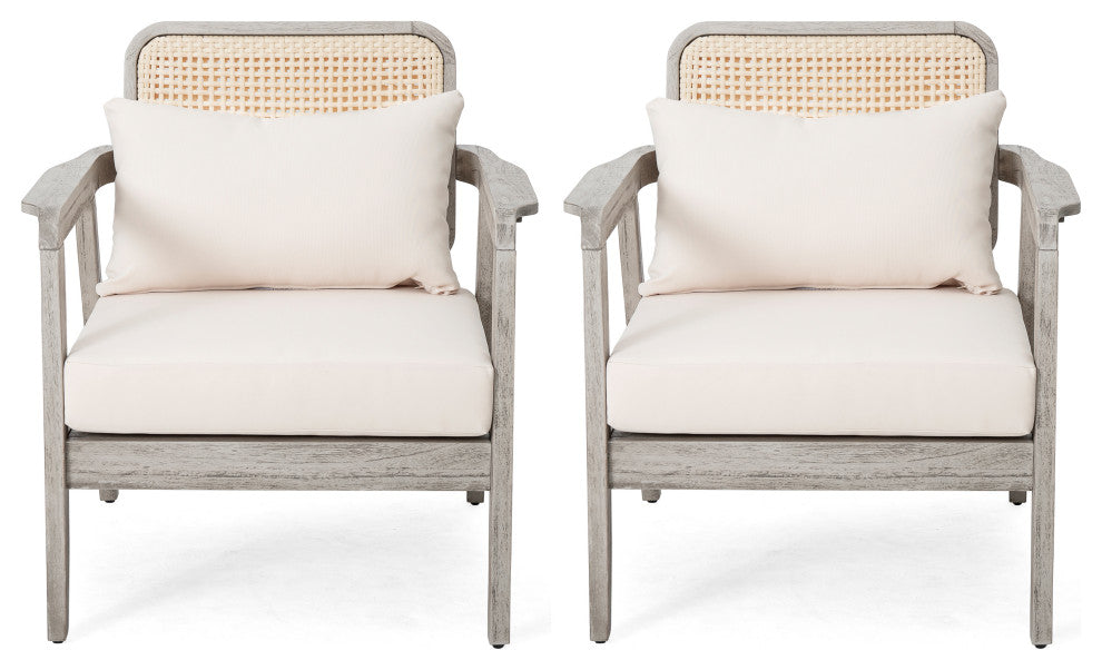 Jatas Outdoor Pation Club Chairs With Cushions, Acacia Wood, Light Gray, Set of 2