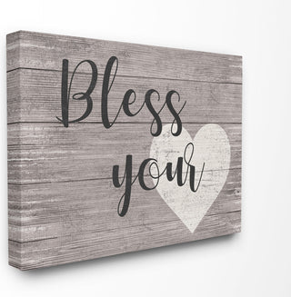 Bless Your Heart Grey Planked Texture Script Typography Canvas, 24"x30"