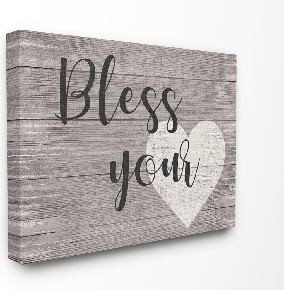 Bless Your Heart Grey Planked Texture Script Typography Canvas, 24"x30"