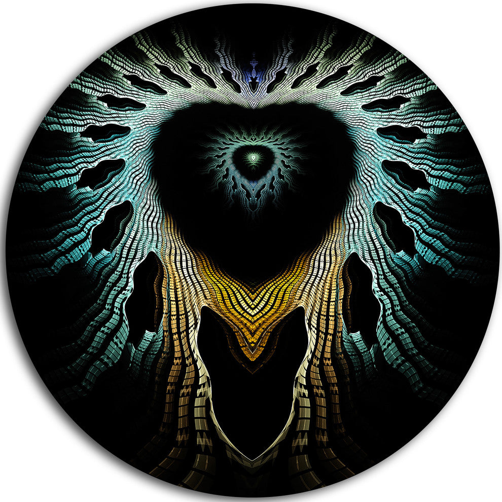Glowing Light Blue Fractal Flower, Abstract Disc Metal Wall Art, 23"