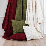 Cable Knit Soft Wool Throw Blanket, 50"x60", Red