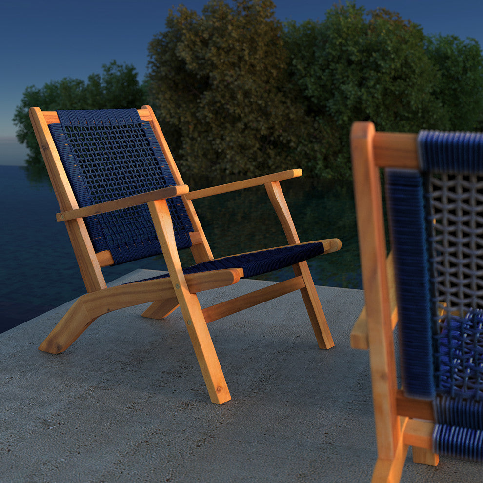 Vega Natural Stain Outdoor Chair in Navy Blue Cording