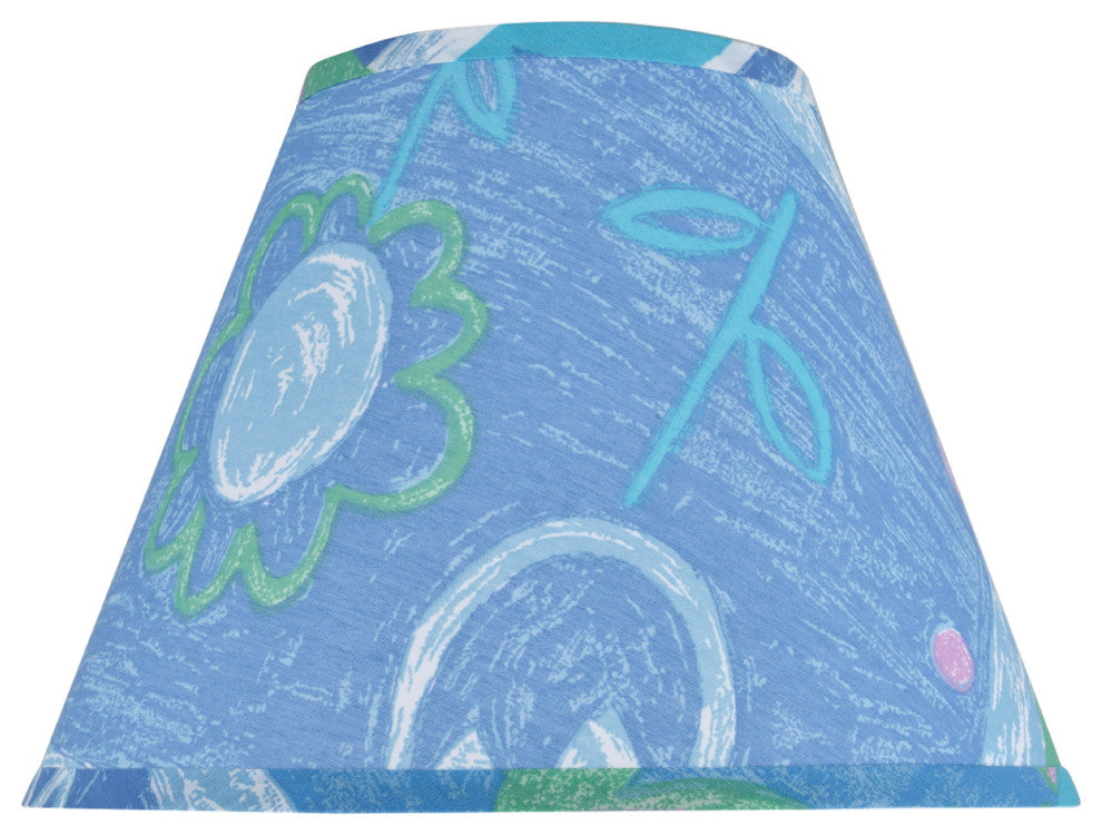 32192 Hardback Empire Shape Spider Lamp Shade, Blue With Flower Print 6"x12"x9"