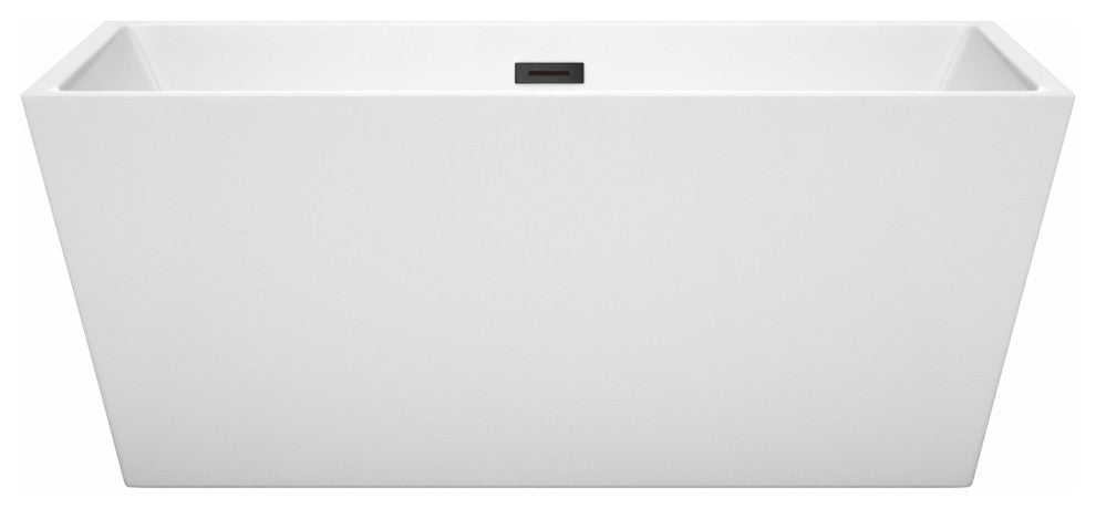 Sara 59" Freestanding White Bathtub, Matte Black Drain and Overflow Trim