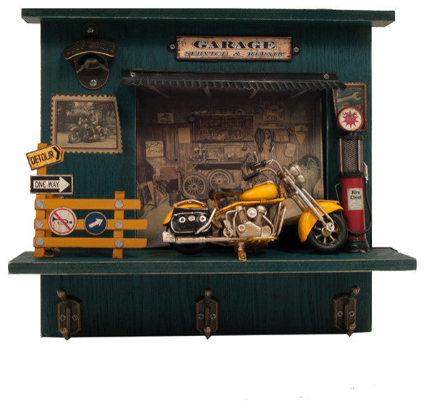 Vintage Harley Motorcycle Shadow Box on Wood Frame