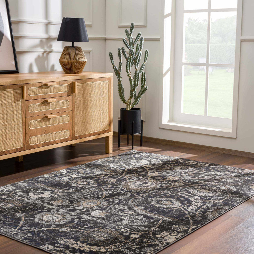 Hauteloom Georgiana Charcoal Area Rug, 4'3"x5'7" Rectangle