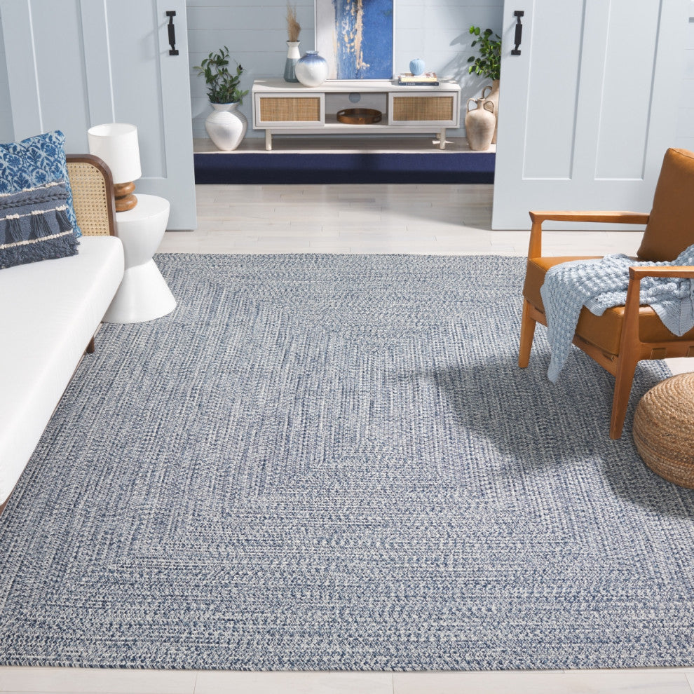 Safavieh Braided BRA201 Rug Machine-Washable, Dark Blue/Ivory, 8'x10'