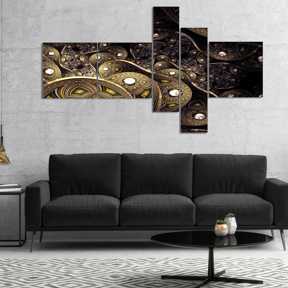 Beautiful Gold Metallic Fabric, Abstract Print On Canvas, 60"x32", 5 panels
