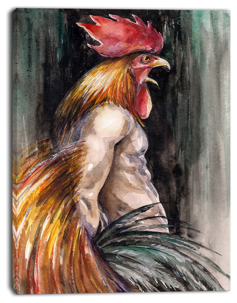 Man with Wings and Rooster Head, Abstract Canvas Art Print, 12"x20"