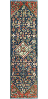 Fine Vintage Distressed Enrique Navy/Rust Runner, 2'4 x 8'11